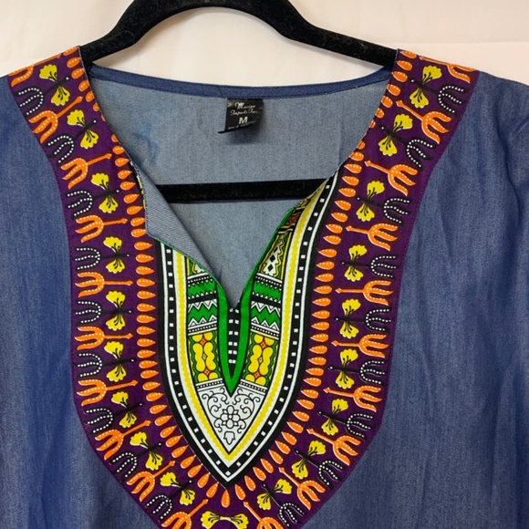 Marine dress SZ M blue shift multi color trim unique hippie bohemian causal - Picture 2 of 9